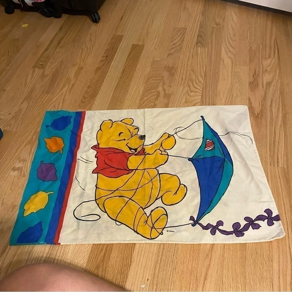 Disney Winnie the Pooh Vintage Pillow Case Tigger Leaves Fall Blue Orange Yellow